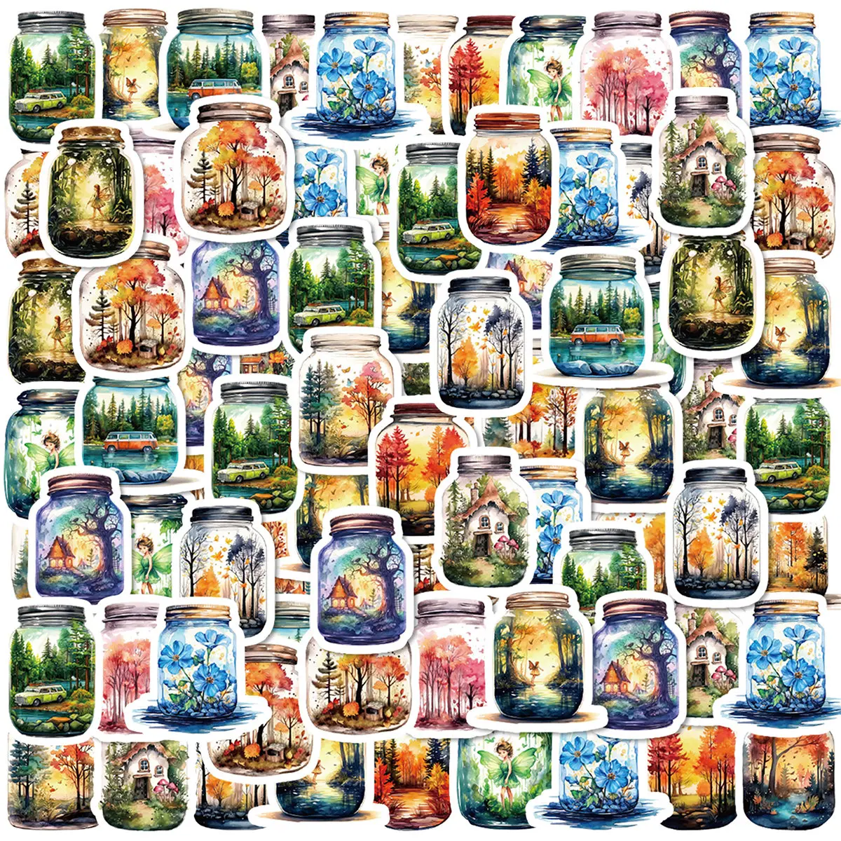 Etori Life 46 PCS Art Retro Plant Bottle Student DIY Stationery Decoration Stickers Suitable for Laptops, Luggage, Scrapbooks