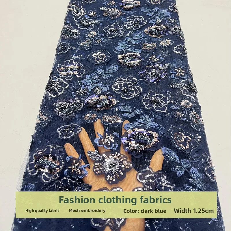

Mesh Floral Sequin Bead Tube Embroidery Fabric for Wedding Dress Cheongsam Design Cloth Diy By The Yard Sewing Material