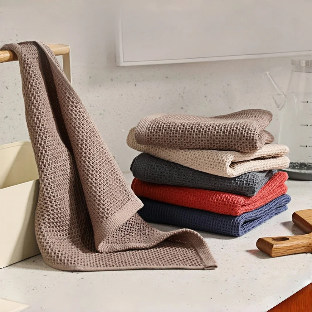 Paño de cocina de algodón con forma de panal, toalla de mano suave y absorbente de secado rápido, herramienta de limpieza eficiente para el hogar y
