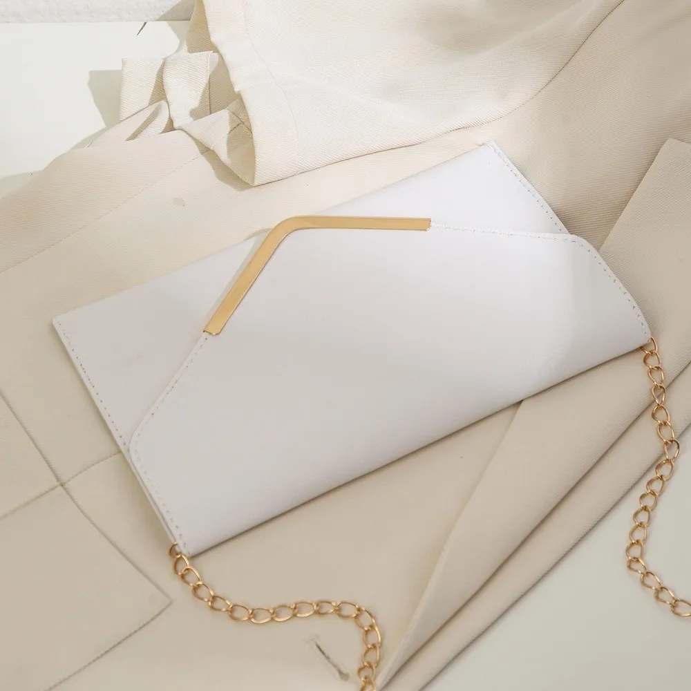 Fashion PU Leather Crossbody Bag Chain Strap Solid Color Evening Clutch Bag Shoulder Bag Party