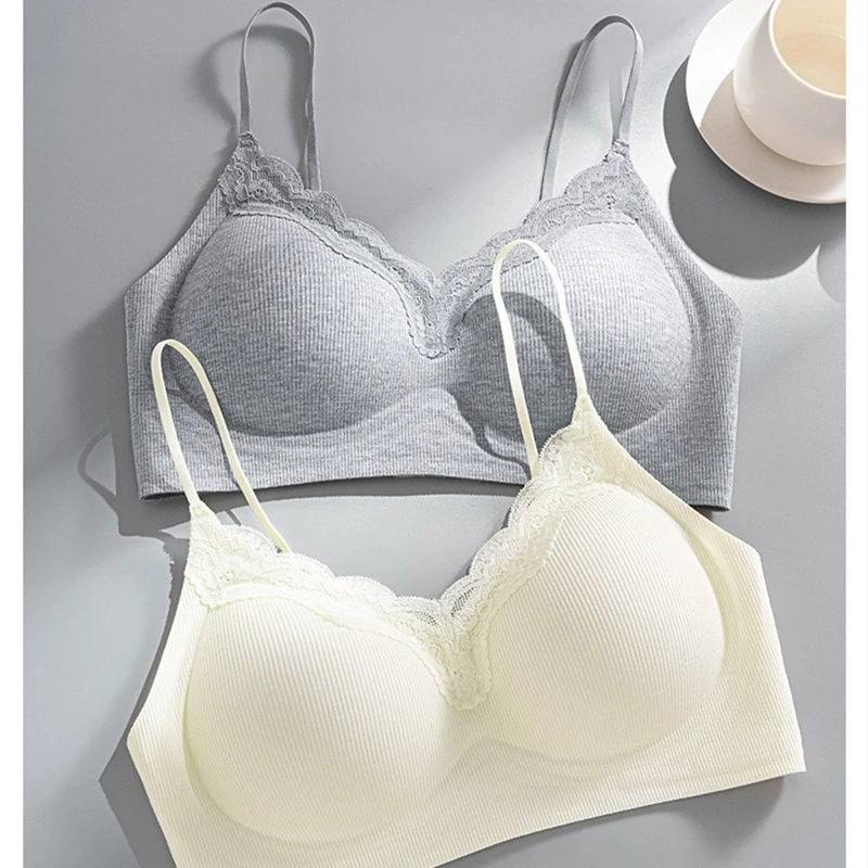 Damen-Spitzen-BH-Unterwäsche im Westen-Stil, dünner Riemen, Gelee-Streifen, schöne kleine Brüste, unterstützen bequeme kabellose Unterwäsche