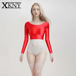 XCKNY satin glossy top sexy long sleeve navel sports casual tights clothes slim swimming hot spring smooth sexy swimsuit