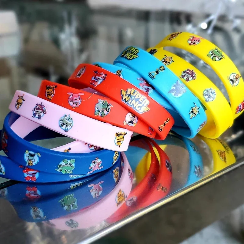 Silicone Rubber wristband Birthday Party Favors Multiple colour Funny Bracelets Happy Super Wings Theme Birthday Supplies Kids