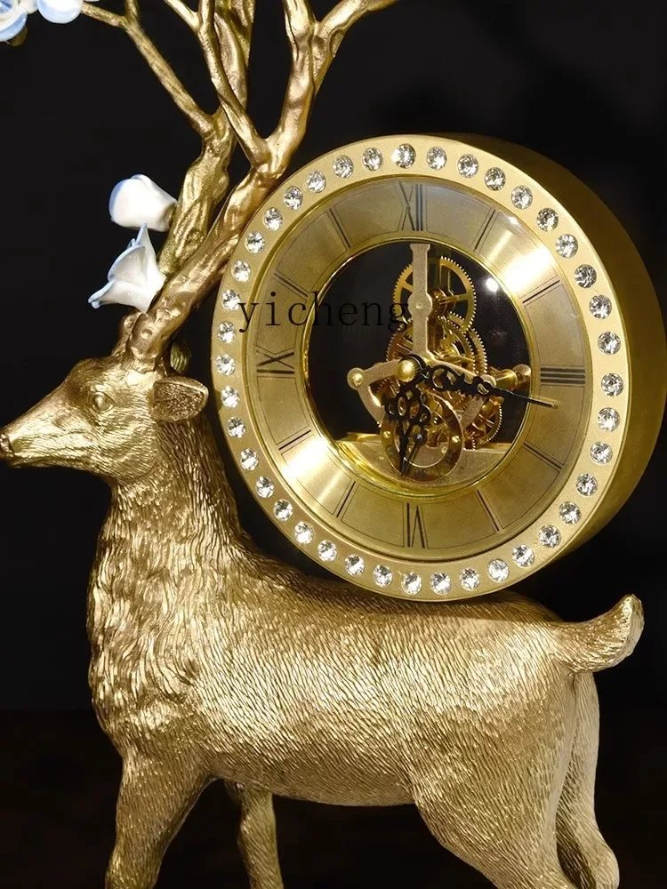 r5.13  Plum Blossom Deer Light Luxury Table Clock Ornament Home Living Room TV Cabinet Decoration