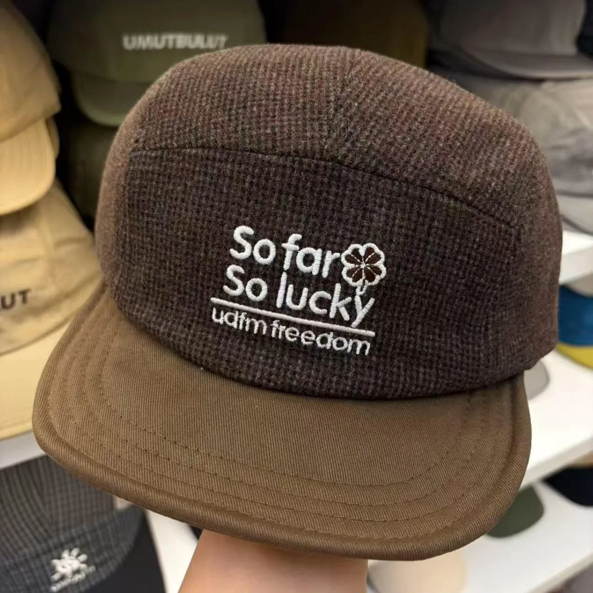 Corduroy Cap 5 Panel - قبعة بيسبول للخريف والشتاء بتطريز حروف،