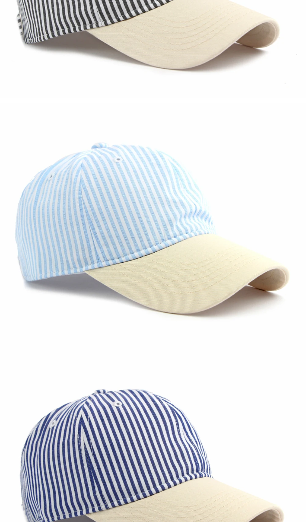 HT5087 Unisex Baseballkappe 2026 Neue Frühling-Sommer Kollektion Weiche Sonnenkappe Gestreifter Baseballhut Verstellbare Snapback-Kappe – Detail 8