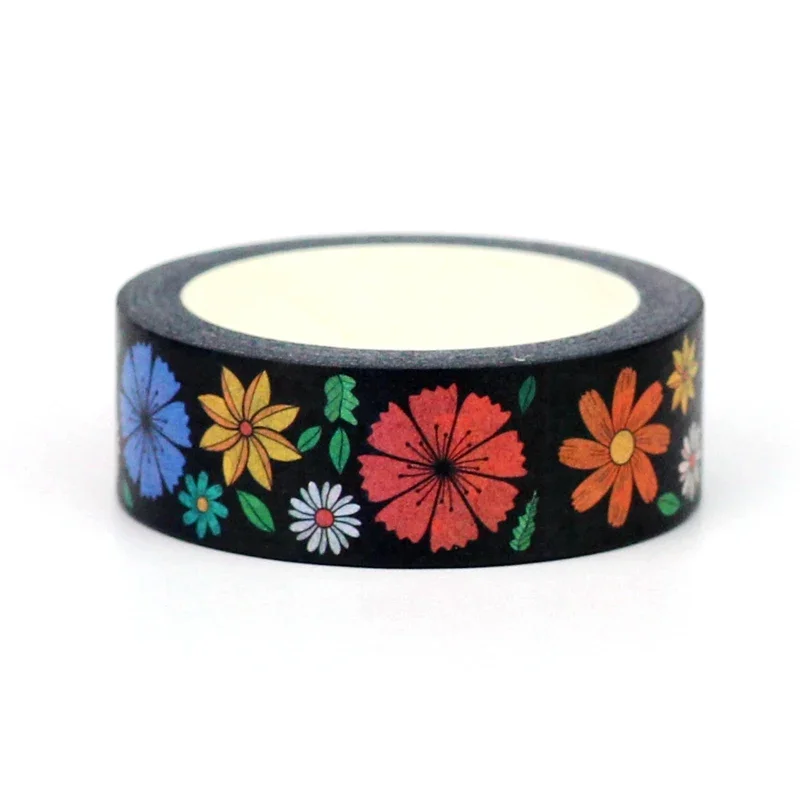 NEW 1PC 10M Decor Dark Blooming Flowers Washi Tape for Scrapbooking Journaling Adhesive DIY Masking Tape Cute Stationery