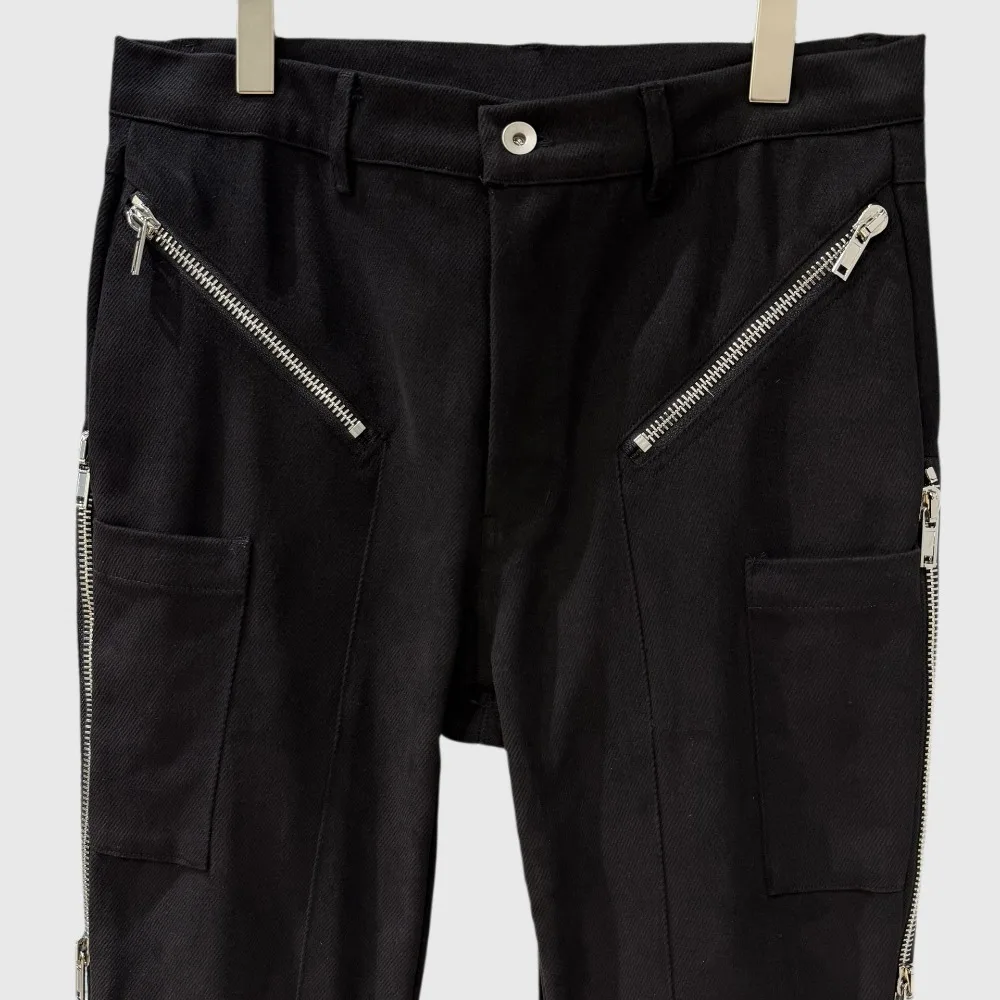 High Street Cotton Rick Ro Black Pants Men's New Retro Casual Pants with Straight Leg and Multiple Zippers Pant Design