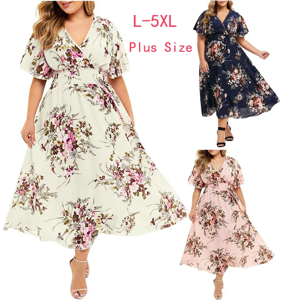 2024 Summer Plus Size 3XL 4XL 5XL Women Dress Boho Floral Chiffon Dress Bohemian Beach Dresses Robe Urban Gypsy Ropa Vestidos