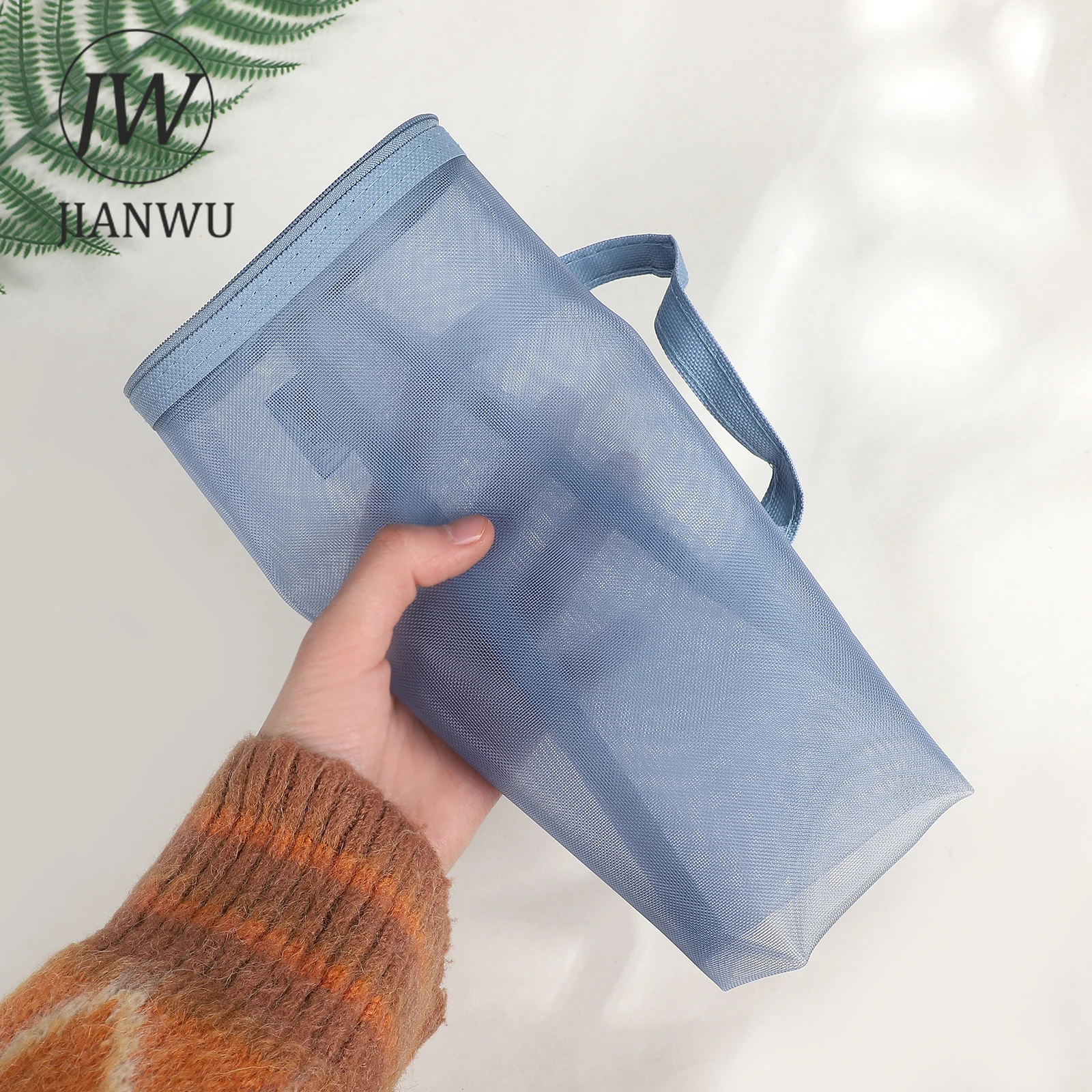 JIANWU Morandi Color Translucent Test Paper Storage Bag Mesh Pencil Case Creative Journal Material Student Supplies Stationery