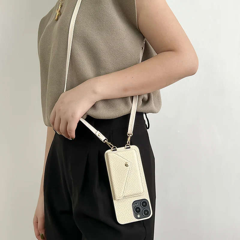 Luxuriöse Crossbody-Geldbörsen-Handyhülle aus Leder für iPhone 18 18Pro Max 17pro 16 17 Pro 15 14 13 mit Umhängeband, Kartenfach und Rückseitenabdeckung – Detail 11