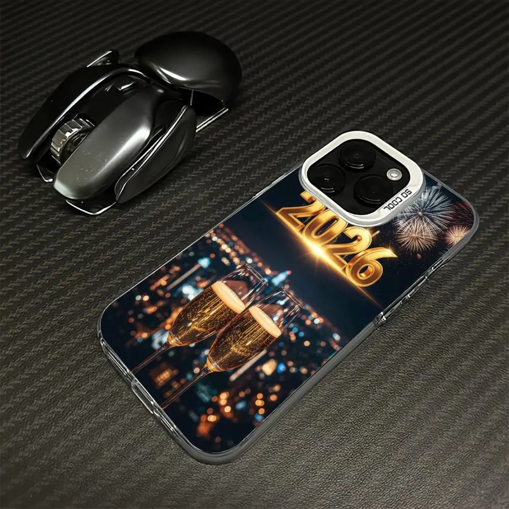 Custodia per telefono con design in vetro di vino di Capodanno 2026 adatta per iPhone 17 16 15 14 13 12 11 Pro/Max/Plus antigoccia e antiurto