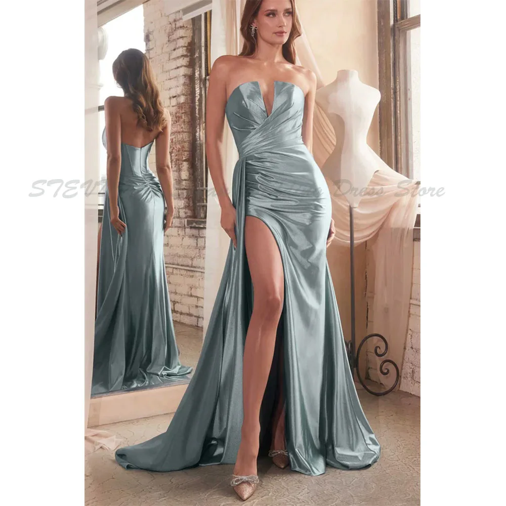 

Exquisite Women Prom Dresses Strapless Floor Length A Line Fashion Sleeveless Slim Fairy Sweet High Quality Evening Party Gowns