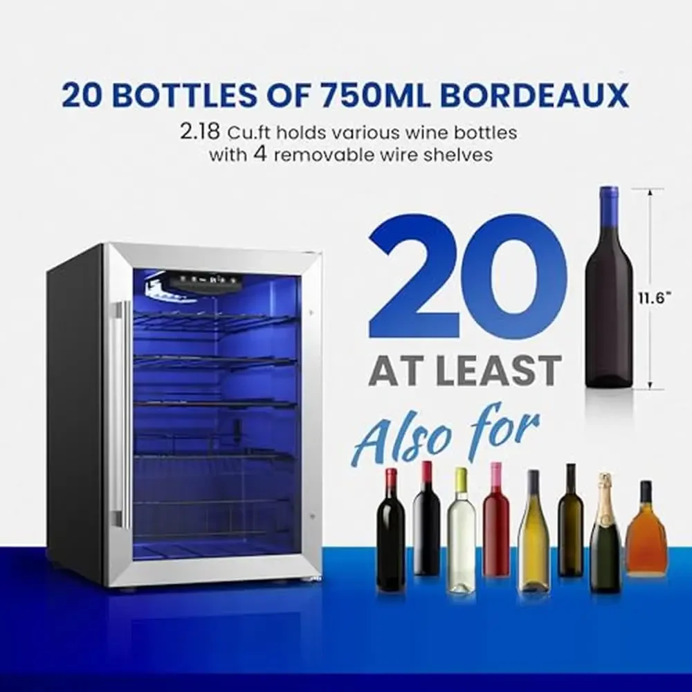 20 Bottle Wine Fridge Cooler 38-65℉ Glass Door Under Counter Freestanding Eco-friendly -Free Wine Refrigerator Dual Design Dorm