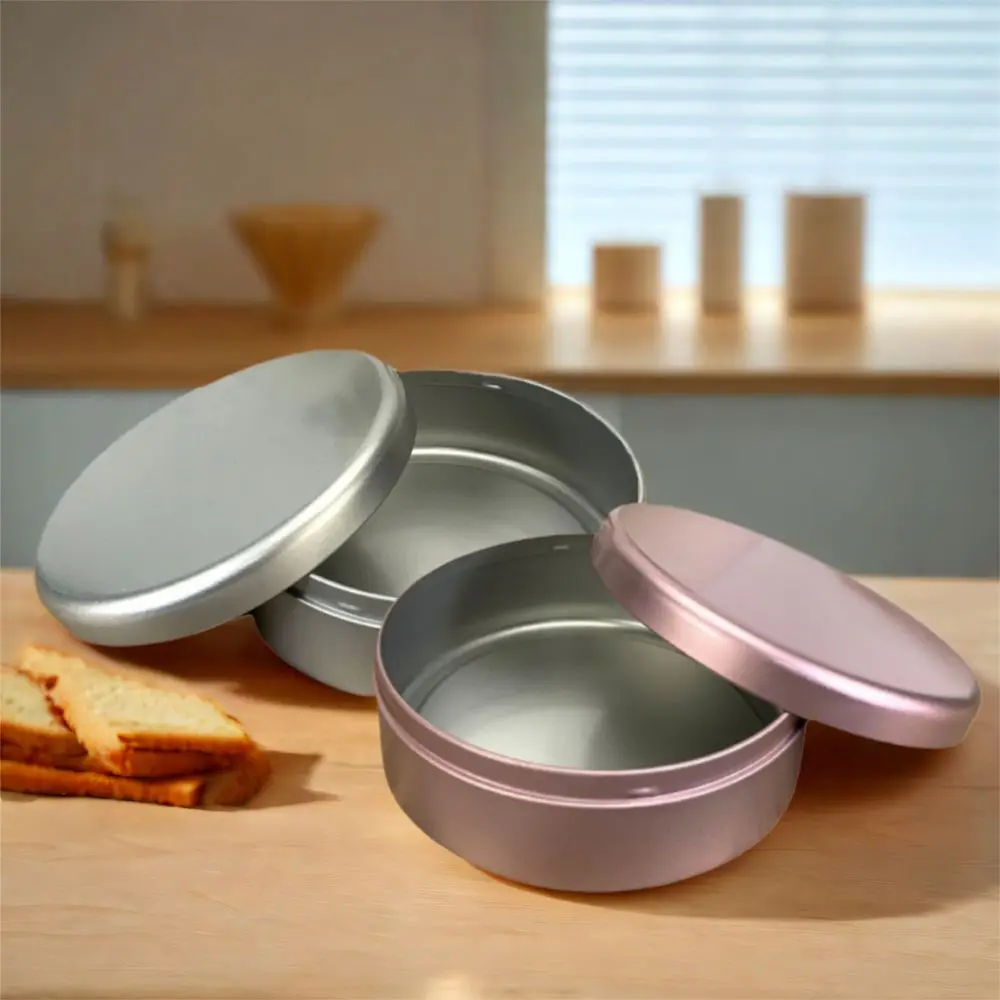 

3Pcs Durable Tinplate Tea Cake Tin 3 Color Round Cookie Storage Boxes Simple Candy Biscuit Packaging Box Chocolate