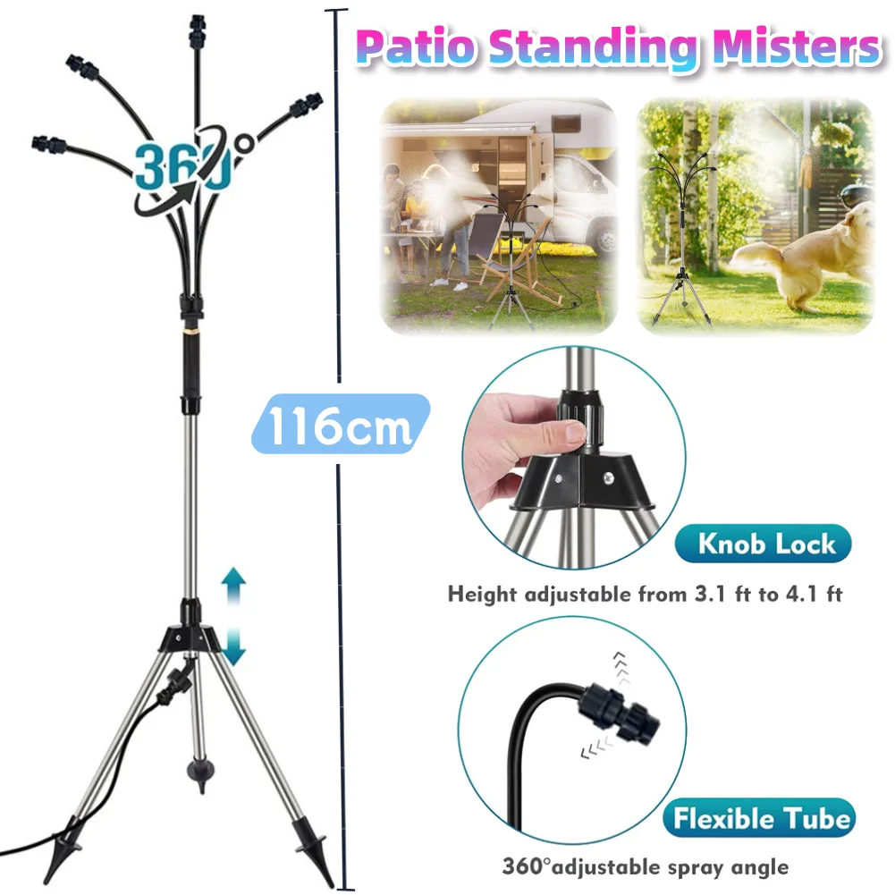 Patio Standing Misters Adjustable Portable Misters Standing Misting Cooling System for Watering Mist Playing Patio Cooling