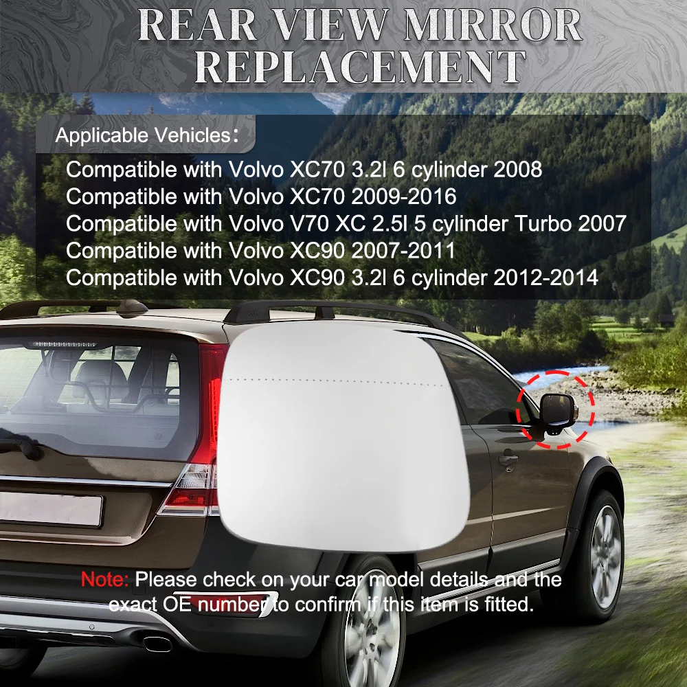 Heated Side Mirror Glass Door Wing Rearview Mirror for Volvo XC70 2009-2016 XC90 2007-2011 30716137 30716138