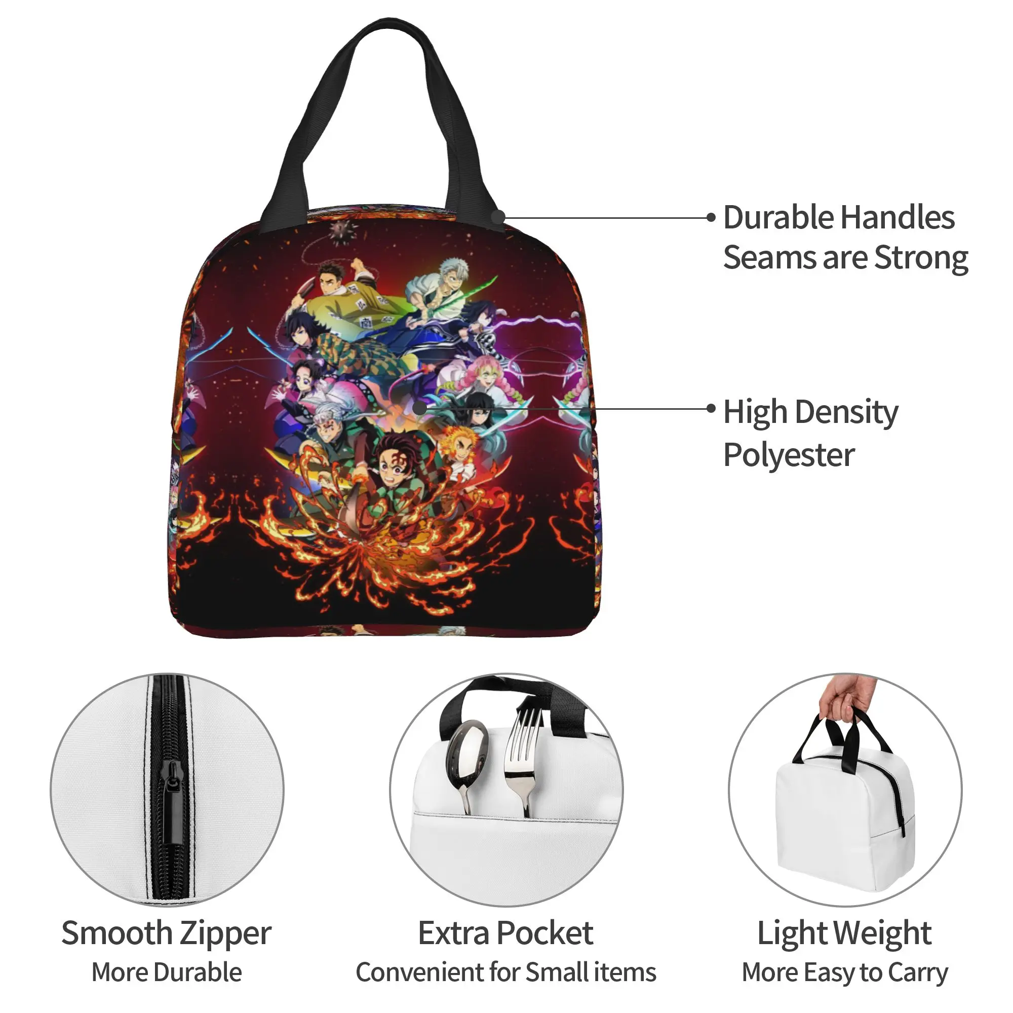 Custom Demon Slayers Portable Lunch Boxes Unisex Waterproof Manga Cooler Thermal Food Insulated Lunch Bag Office Work view 4