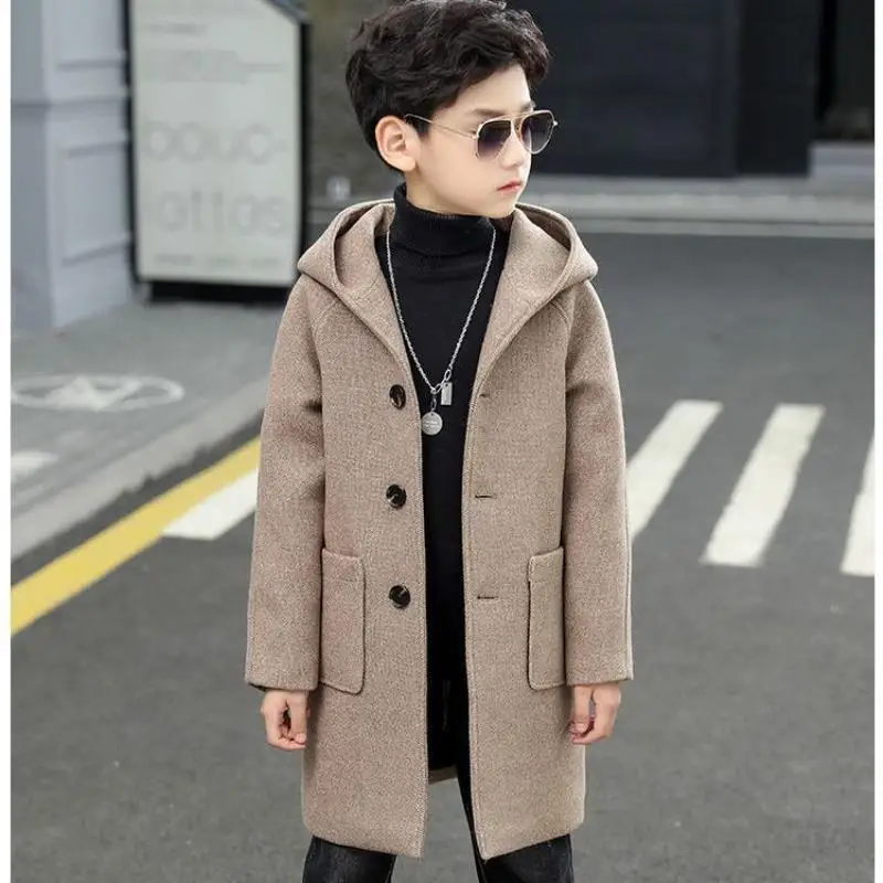 Boys\' woolen coat 2024 new boys\' winter cashmere thickened coat Woolen Dazhong children Korean version of Ocean Tide