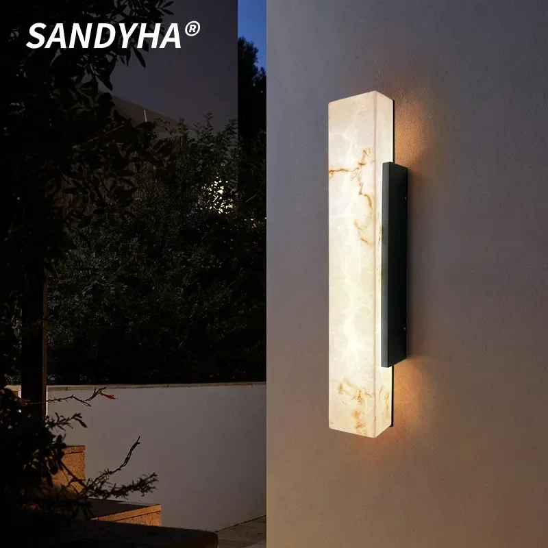 SANDYHA Nordic Style Imitation Marble Wall Lamp Square Design Villa Courtyard LED Light for Living Room Bedroom Decoration Home