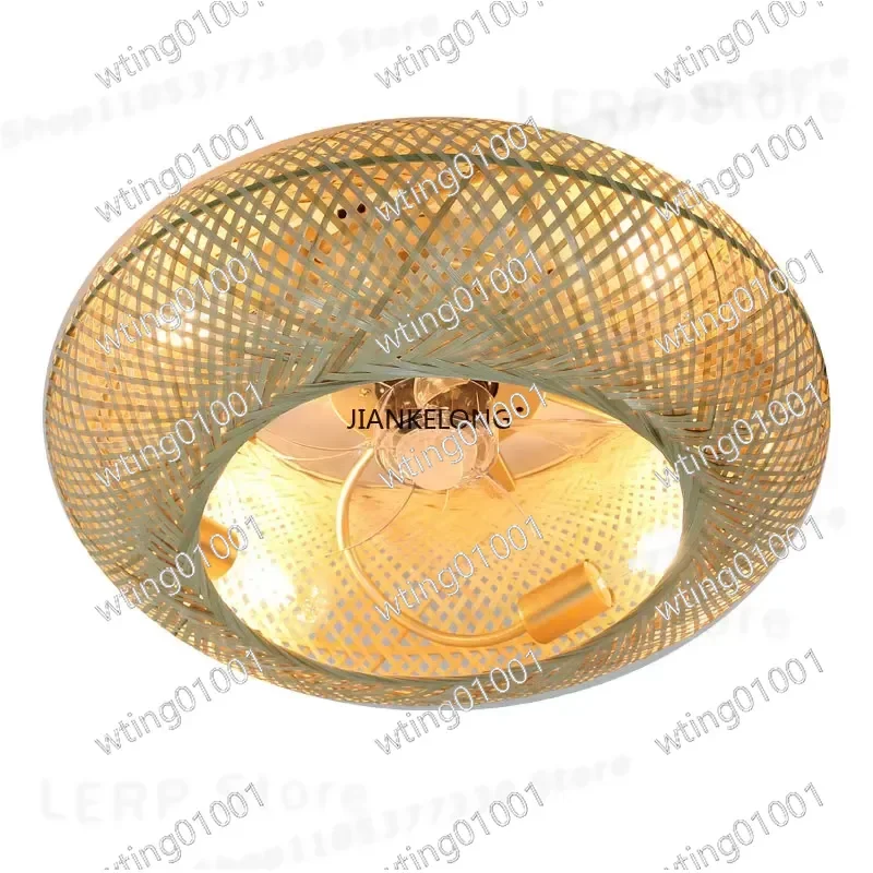for Bamboo 50cm Retractable Ceiling Fan with Light Remote Control Silent Invisible Blades Air Ventilator Lamp Bedroom Decor