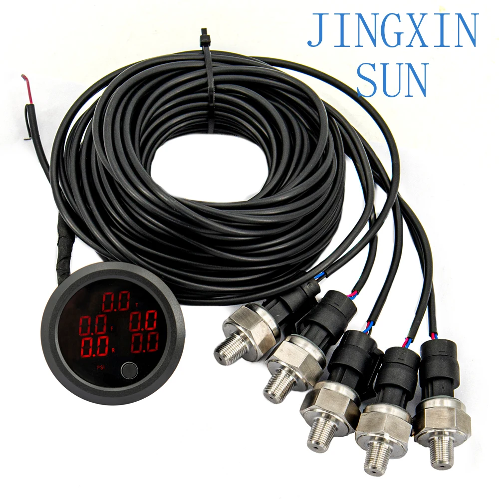 52mm Five Display Dual Air Suspension Pressure Gauge Meter Air Ride Gauge with 5pcs 1/8NPT Sensors New for Manufacturing Purpose