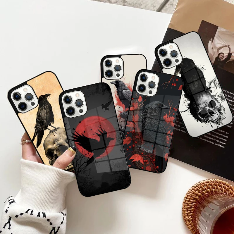 Crow Raven Dark Skull Phone Case Magnetic for iPhone 15 16 14 13 Pro Max 11 12 Mini Magsafe Wireless Charging Cover