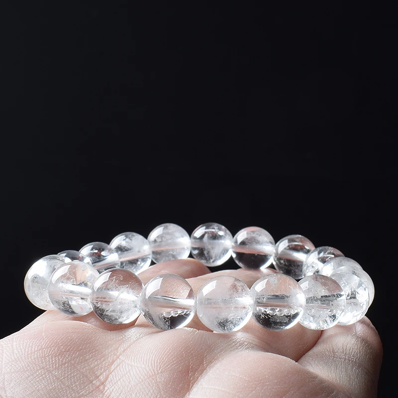 Natural Clear Quartz Crystal Beads Bracelet Real Women White Transparent 100% Genuine Rock Crystal Stone Reiki Healing Jewelry
