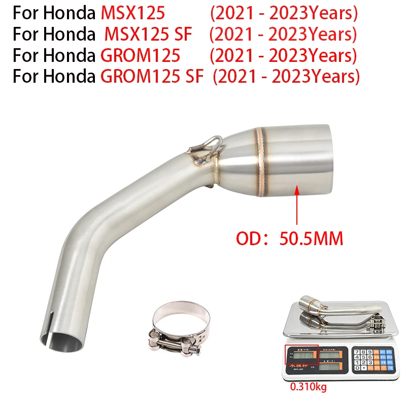 Slip On For Honda GROM125 MSX125 SF GROM 125 2021 2022 2023 51mm Motorcycle Exhaust Escape Systems Moto Modified Mid Link Pipe