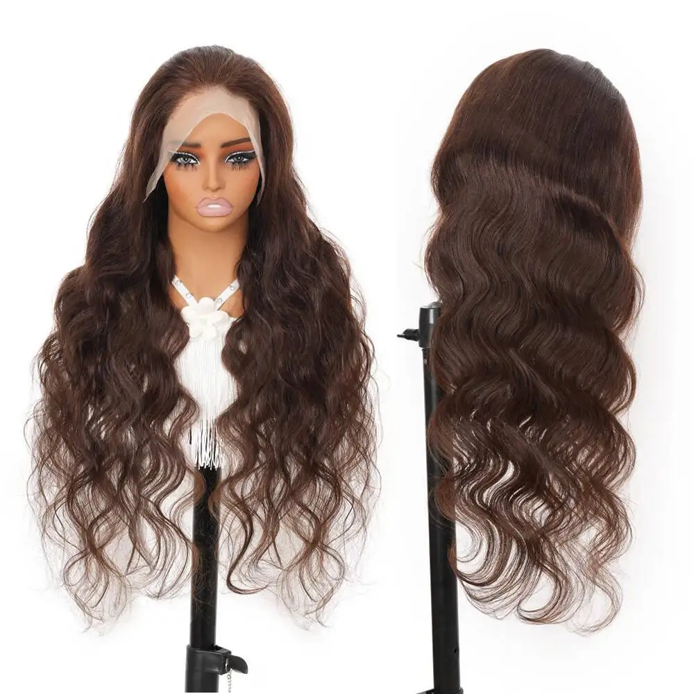 38 Inch Chocolate Brown Lace Front Wig 13x4 Body Wave HD Lace Front Wigs Human Hair Pre Plucked 180density Real Brown Wig #4 image 4