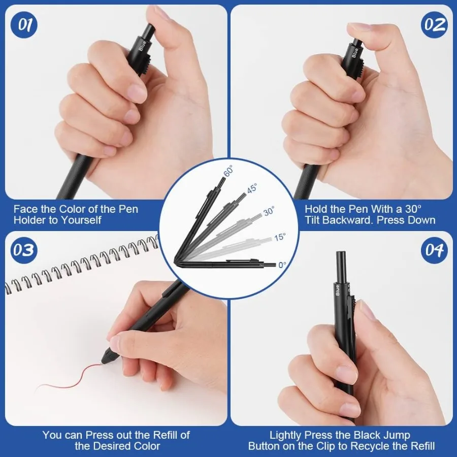 ปากกา AUAUY 4 in 1 หลายสี พร้อมตัวเรือนโลหะและเซ็นเซอร์แรงโน้มถ่วง สำหรับใช้ในสำนักงานและโรงเรียน คุณสมบัติ ปากกาลูกลื่น 3 สี ขนาด 0.5 มม.