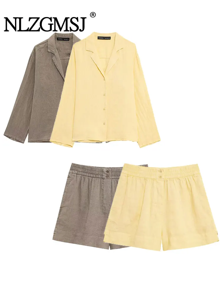 2025 primavera verão mulher 2 peças shorts define moda camisas longas topo feminino terno casual conjunto de duas peças das mulheres