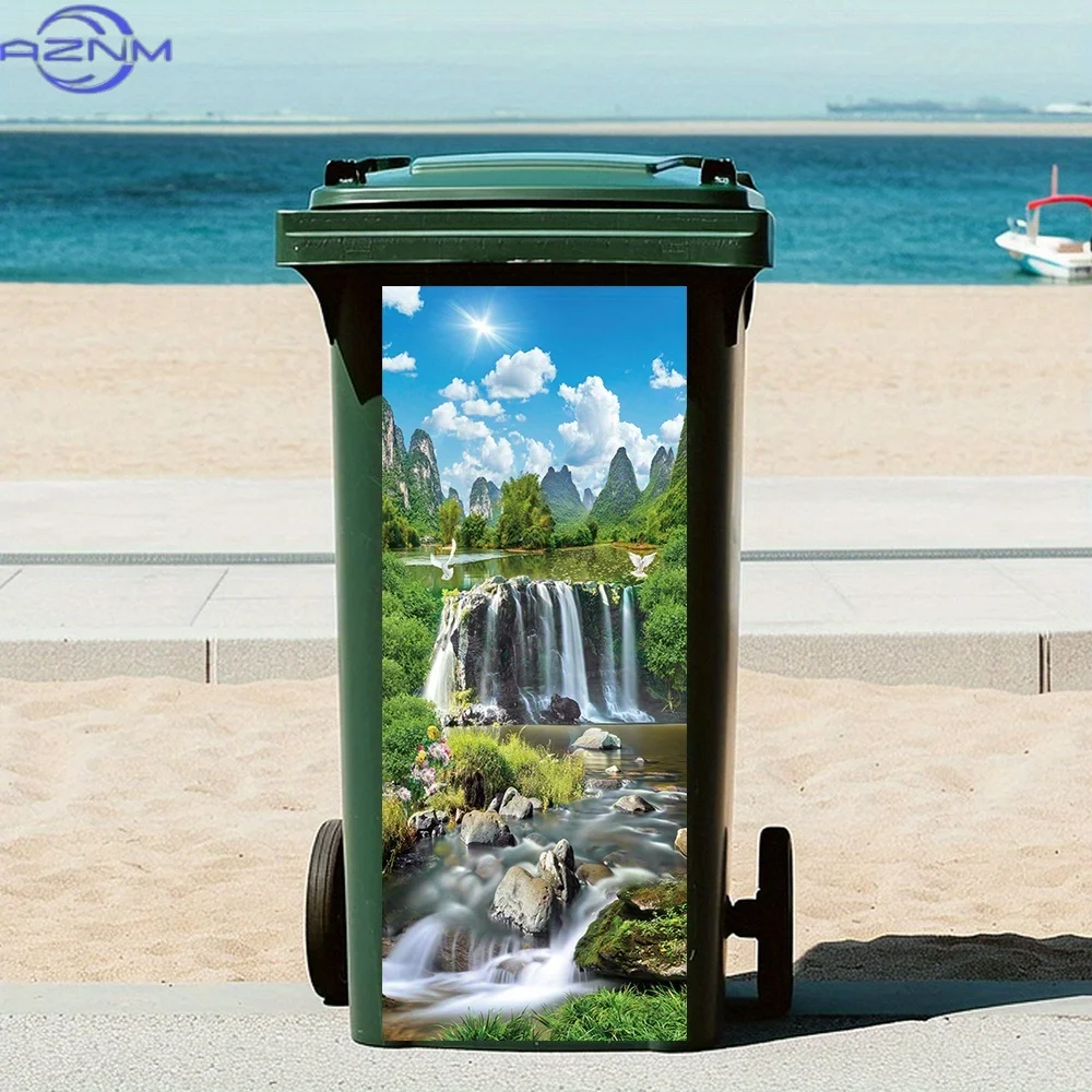 1pc of Decorative PVC Stickers Featuring a Picturesque View of Mountains, Rivers, And Waterfalls Beneath a Blue Sky with White