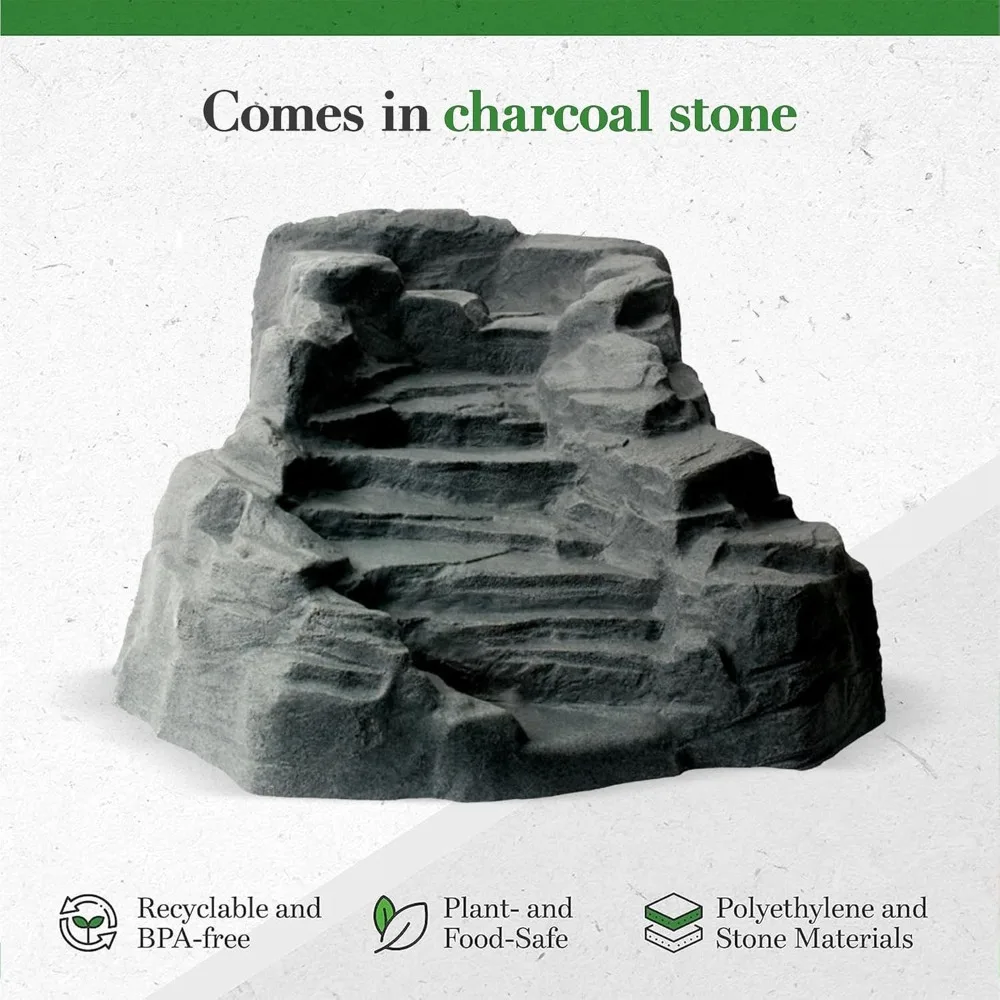 شلال صخري خارجي، نافورة مياه هادئة للبركة والحديقة والفناء الخلفي، رمادي - ديكور المناظر الطبيعية المنزلية والوصول #5