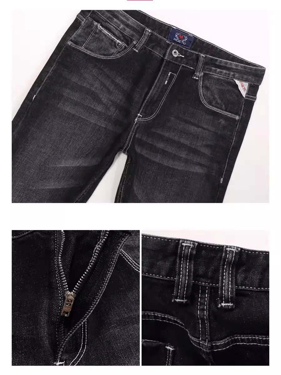 Italian Style Fashion Men Jeans High Quality Retro Black Gray Stretch Slim Ripped Jeans Men Vintage Designer Denim Pants Hombre