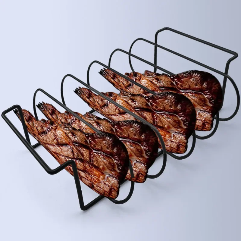 Non-Stick BBQ Rib Rack Stand Barbecue Steaks Racks Stainless Steel Chicken Beef Ribs Grill Black for Gas Smoker BBQ Tools Bbq