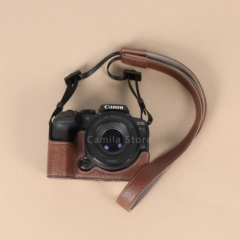 handwork Photo Camera Litchi grain anti-slip leather Bag Body BOX Case For canon R5 R6 II R10 Protective sleeve base Open batter