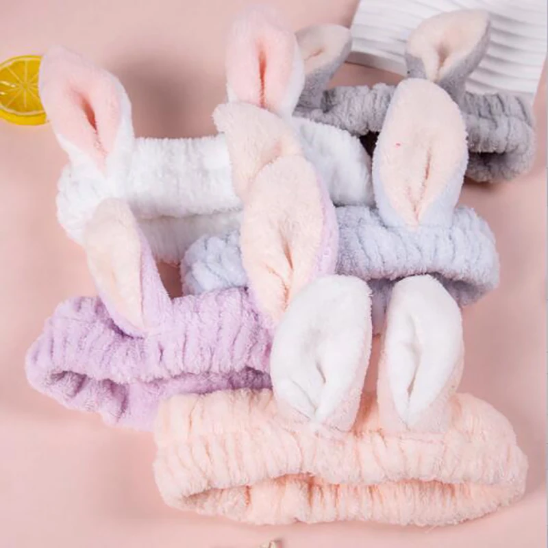 Solid Color Stereo Rabbit Ear Hair Band Hair Accessories Non-slip Face Wash Mask Head Hoop Wash Hair Hoop Head Cover