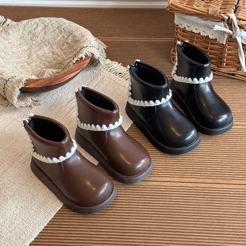 Girls' Retro Fringed Short Boots Korean Style 2026 New Elegant Anti-Slip Children's Shoes Decorative Booties Size 23-35