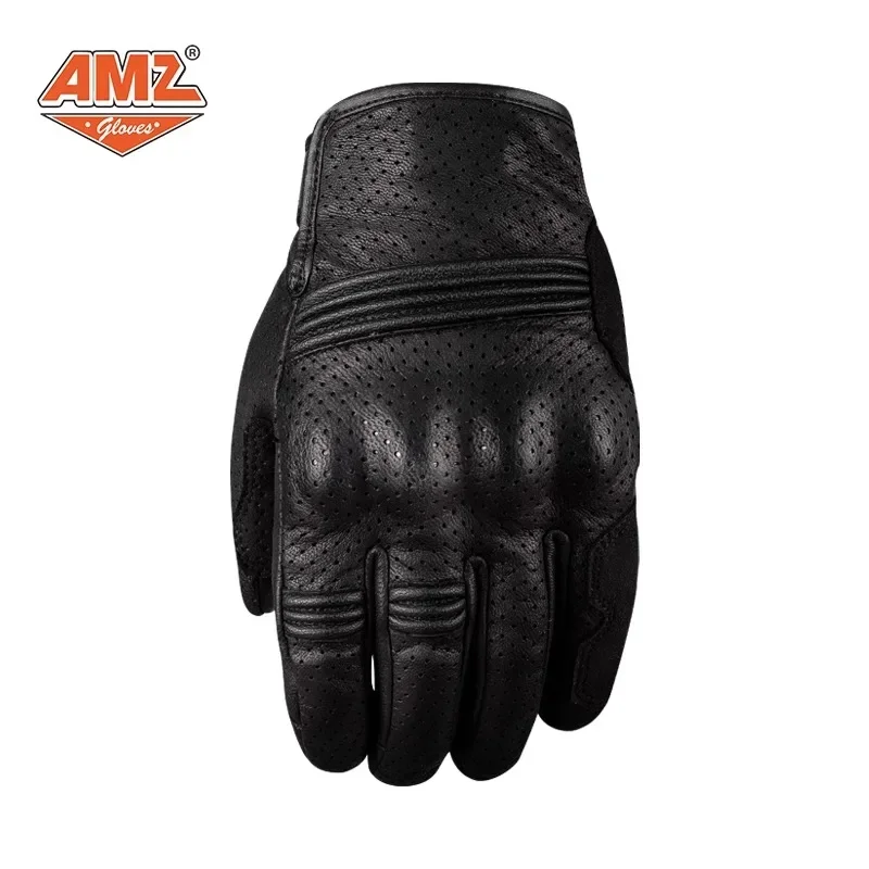 

AMZ Motorcycle Genuine Leather Gloves Vintage Motorcycle Rider Anti Drop Four Seasons Touch Screen Sheepskin Gloves