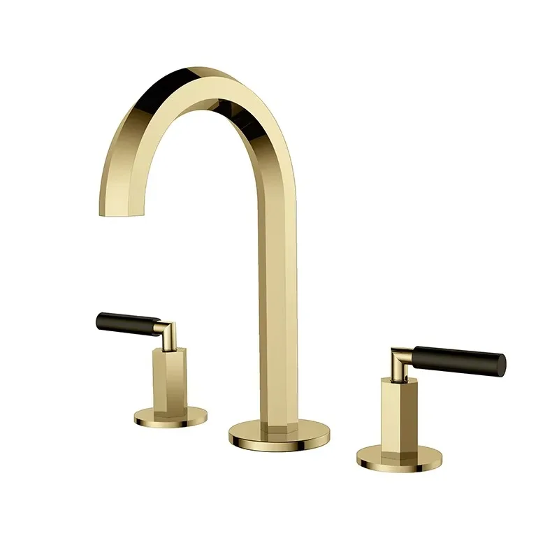 

Modern Single-Hole Mount 3-Piece Full Brass Bathroom Basin Mixer Faucet Set Dual Handle with Spring Water Faucet Simple Style
