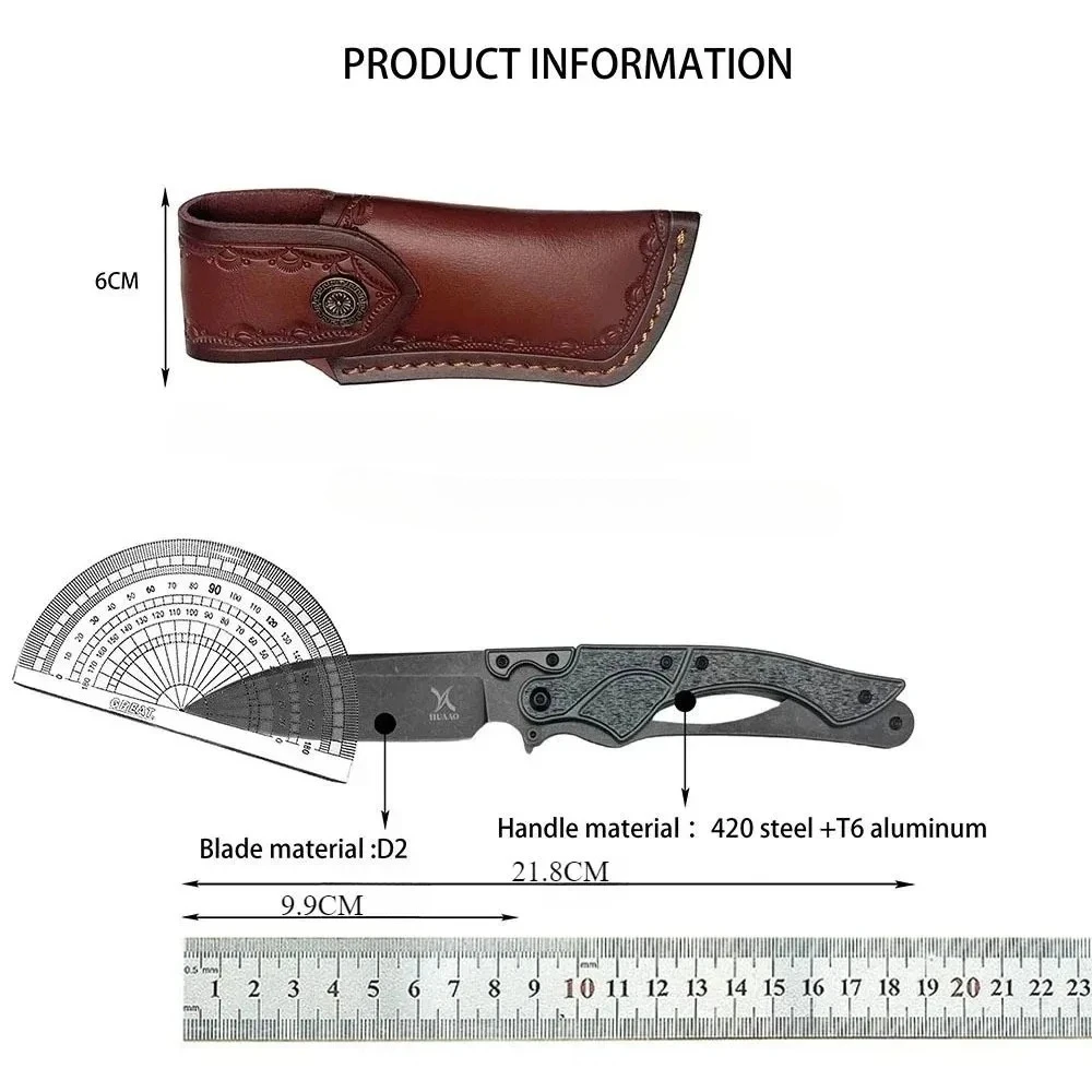 Durable Outdoor Folding Knife T6 Aluminum Handle D2 Blade Jungle Adventure Knife EDC Camping Hiking Fishing Utility Knives Gifts - view 2