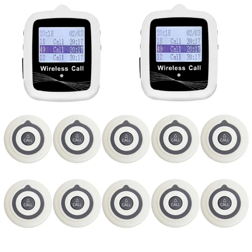 Wireless Calling System 10 PCS Call Buttons CTW07 Watch Receiver Waiter Service Bell For Restaurant Cafe Office Clinic Customer