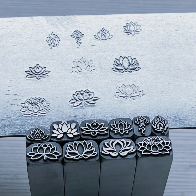 1 szt. Wzór w kwiaty lotosu biżuteria stempel metalowy narzędzie własne Logo stempel stempel stempel ze stali DIY srebrna bransoletka