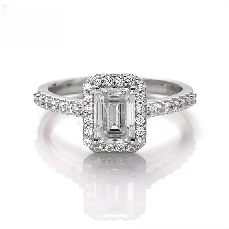 

Hot Sale Emerald Cut D Color VVS1 Clarity Silver Plated 18K Gold Moissanite Ring Moissanite S925 Ring For Custom Jewelry