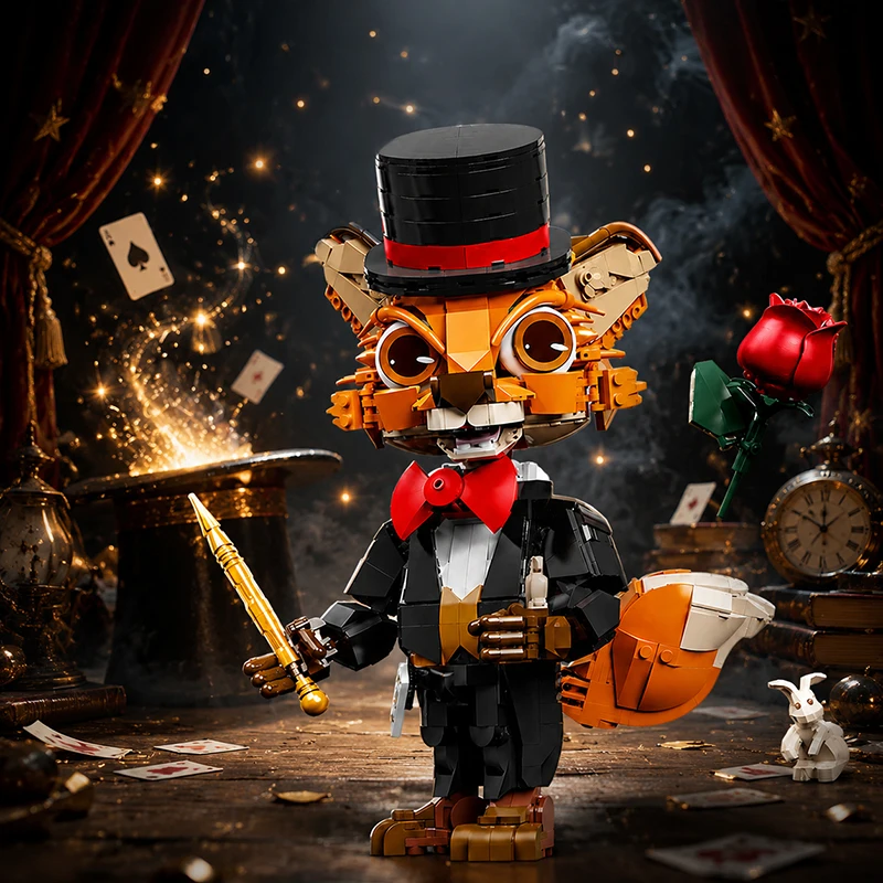 1212pcs Magic Animals Fox Magician DIY Building Block Set Puzzle Building Toys for Kids Adults STEM Creative Holiday Gifts Decor