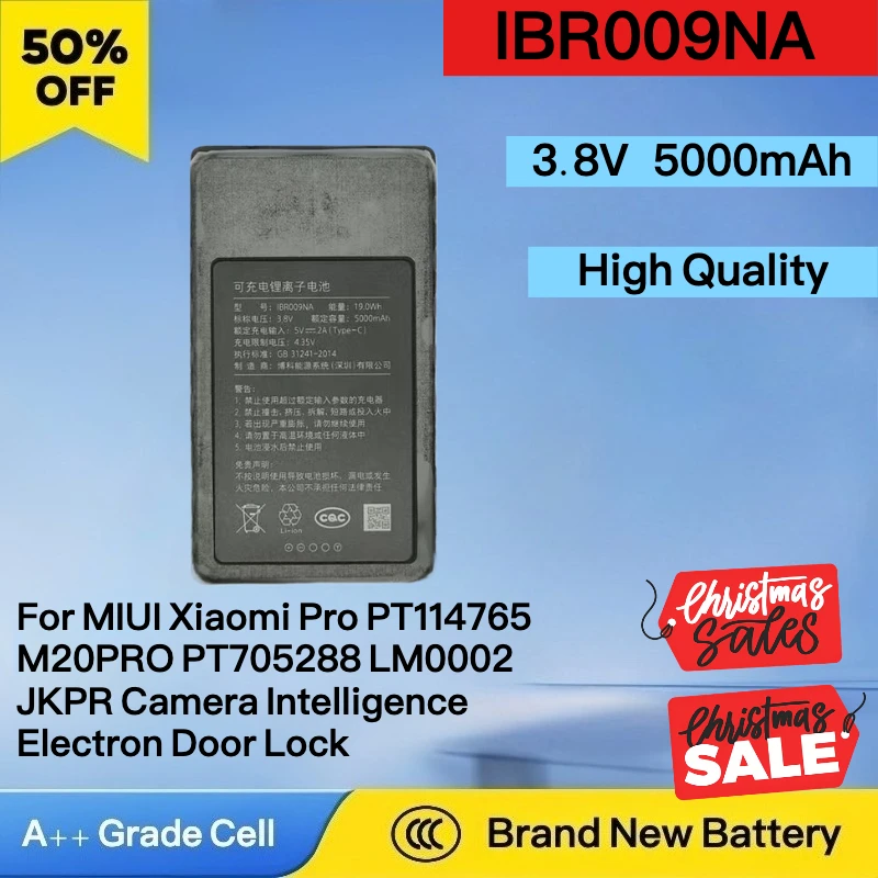 

3.8V 5Ah New Battery For MIUI Xiaomi Pro IBR009NA PT114765 M20PRO PT705288 LM0002 JKPR Camera Intelligence Electron Door Lock