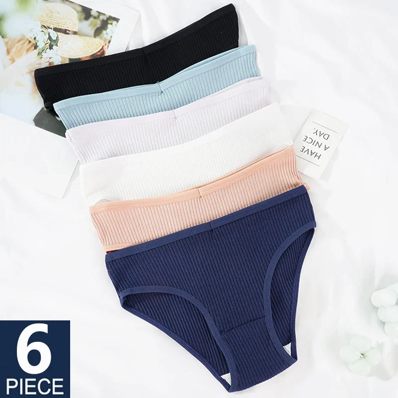 6PCS/Set Women\'s Panties Sexy Breathable Underwear Comfortable Lingerie Cotton Striped Briefs Fashion Cozy Underpants Sale