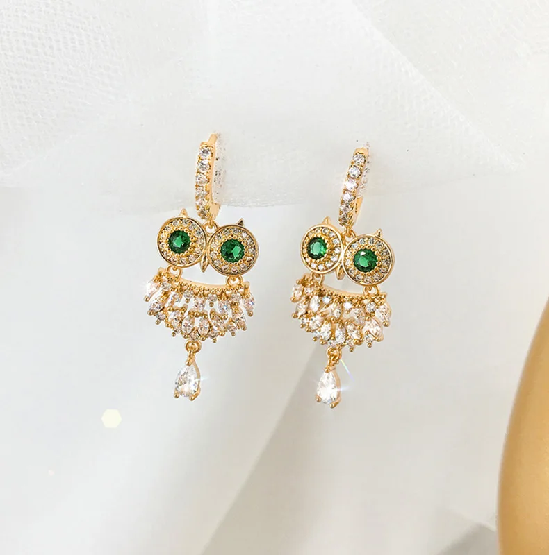 

French earrings exquisite and versatile owl earrings with micro inlaid zircon personalized earrings