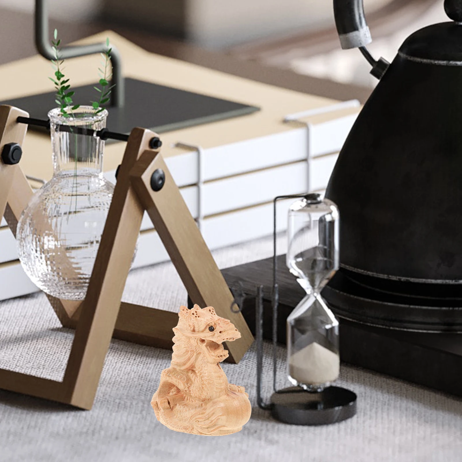 

Zodiac Dragon Statue Wood Craft Sculpture for Tabletop Desktop Living Room Yard Car Decor Modern Auspicious Home Ornament